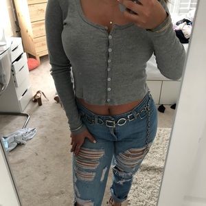 Grey buttoned crop